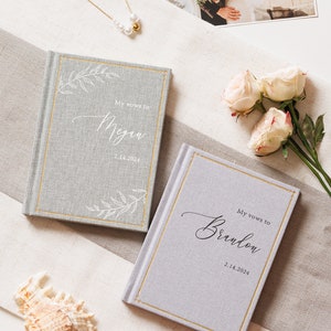 カスタムリネン誓約書 2 冊セット、恋人へのカップル婚約ギフト、結婚式の誓約書小冊子と花嫁のための豪華なスピーチノート
