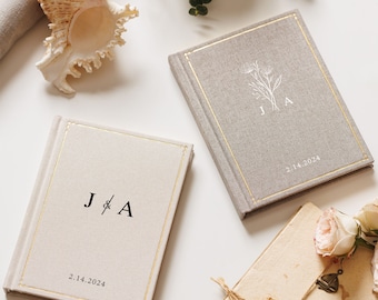 Juego de 2 libros de votos de lino personalizados, regalo de compromiso para parejas, folletos de votos para ceremonias de boda y cuaderno de discursos de lujo para novias