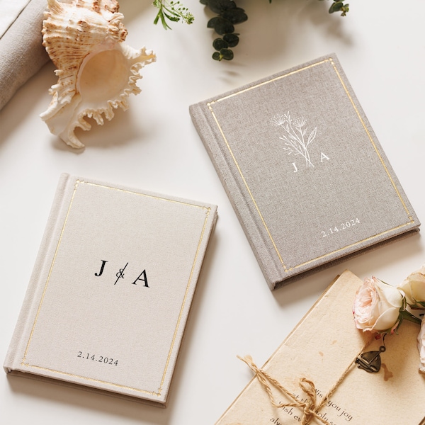 Set di 2 libri di promessa di lino personalizzati, regalo di fidanzamento di coppia per gli innamorati, libretti di promessa di cerimonia di matrimonio e taccuino di discorso di lusso per la sposa