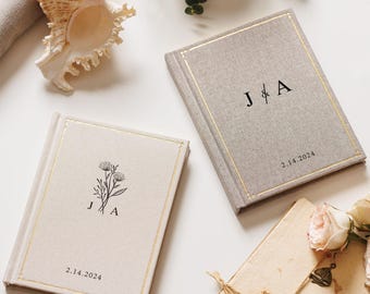 Lot de 2 livres de vœux en lin personnalisés, cadeau de fiançailles pour un couple pour les amoureux, livrets de vœux pour la cérémonie de mariage et cahier de discours de luxe pour la mariée