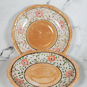 Vintage Set Of 2 Saucers Chikaramachi Handpainted Japan Green Leaves Lusterware Perfect Replacement Saucers