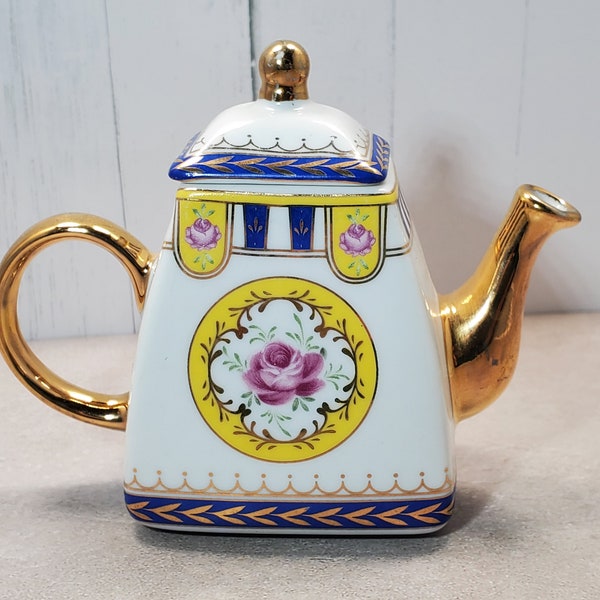 Vintage Imperial China Porcelain Miniature Tea Pot with Roses and Gold Trim 3"