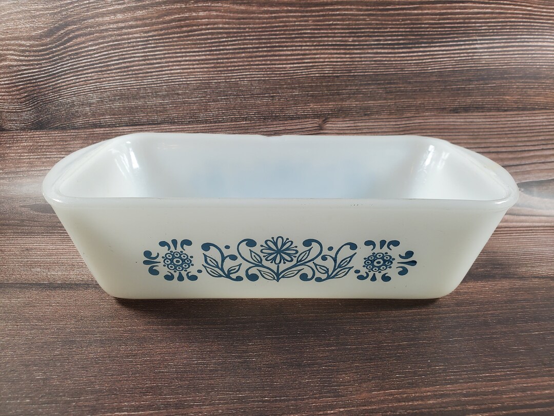 Vintage Milk Glass GLASBAKE Loaf Pan Casserole Blue Flower Etsy