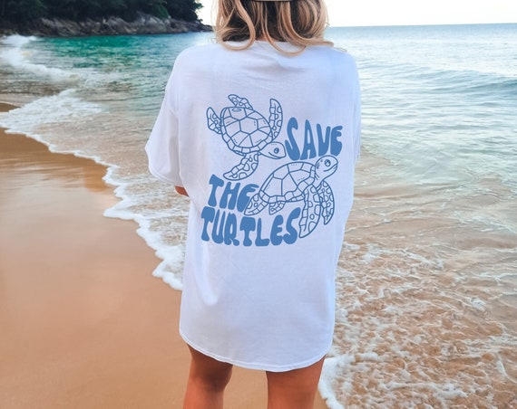 Save the Turtles T-shirt, Respect the Ocean Shirt, Oversize Tshirt Graphic,  Beach Lover Gift Surf Tee, Protect Our Oceans Aesthetic Tee Vsco 