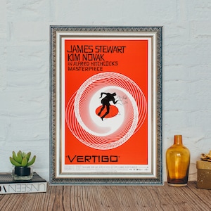 Cartaz do filme Vertigo de Alfred Hitchcock, Cartaz do filme clássico vintage Janela Indiscreta, Cartaz do filme Vertigo (1958), Cartaz de tela de lona