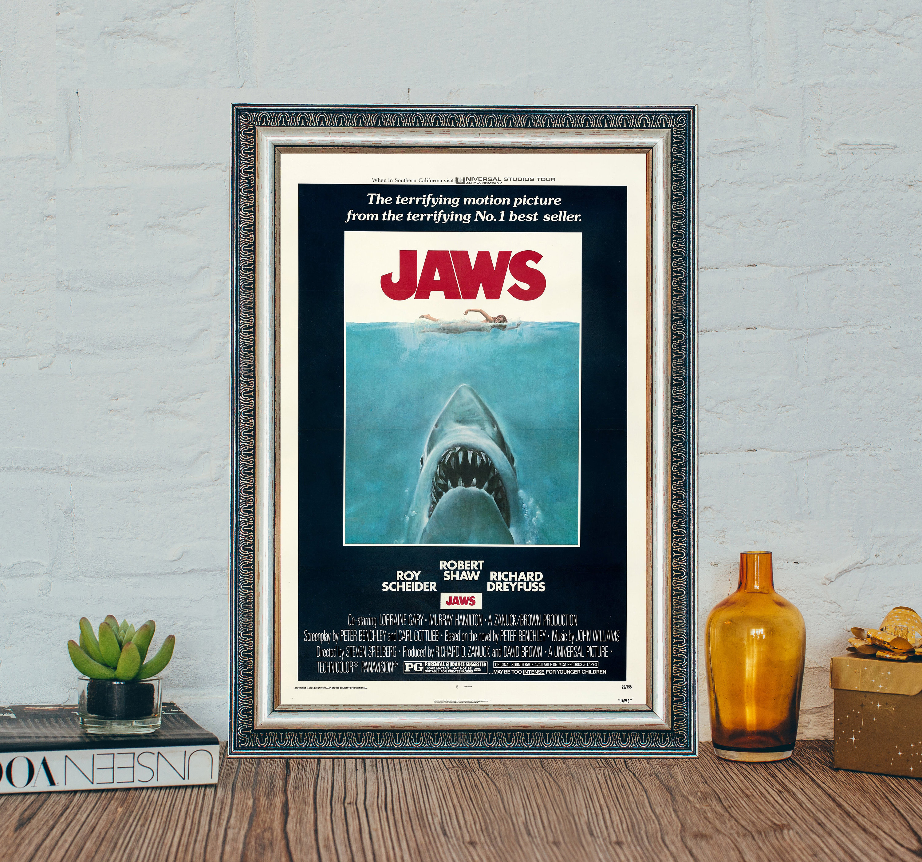 Jaws (1975) Movie Poster,  Jaws Classic Vintage Movie Poster, Classic Movie Canvas Cloth Poster