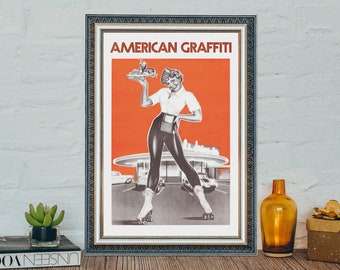 Poster del film AMERICAN GRAFFITI, poster del film classico American Garffiti, stampa fotografica in tessuto su tela vintage