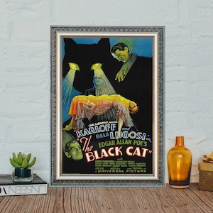 黒猫 (1934) 映画ポスター、黒猫 ヴィンテージ映画ポスター、クラシック TV キャンバス布ポスター