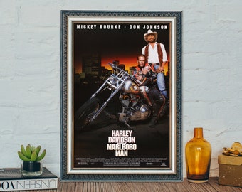 Harley Davidson and the Marlboro Man (1991) Movie Poster Picture Wall Art Decor Vintage Canvas Cloth Photo Print, Holiday gifts