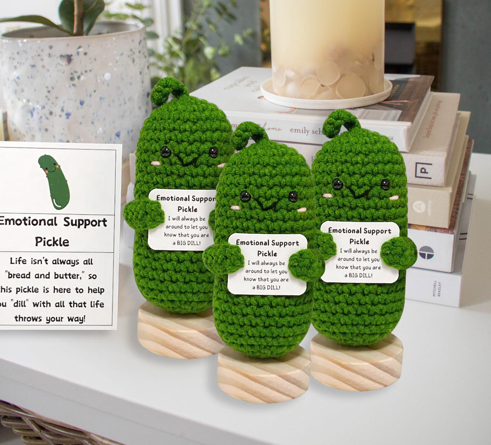 Emotional Support Pickle, Crochet Smile Sour Positive Cucumber, Green