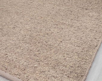 Alfombra de lana beige hecha a mano: estilo minimalista escandinavo