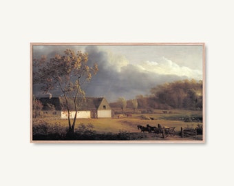 Samsung Frame TV Art | Approaching Storm | Landscape Vintage Painting, Painting, Moody Landscape Art, Digital Download FRAME TV