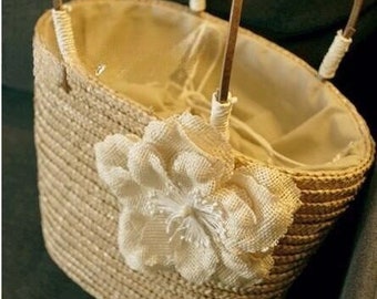 Straw Process  Girl Basket, Handmade Flower Weaving Basket, Flower Girl Proposal, Flower Girl, Wedding Basket