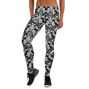 Damask Leggings - black and white pattern