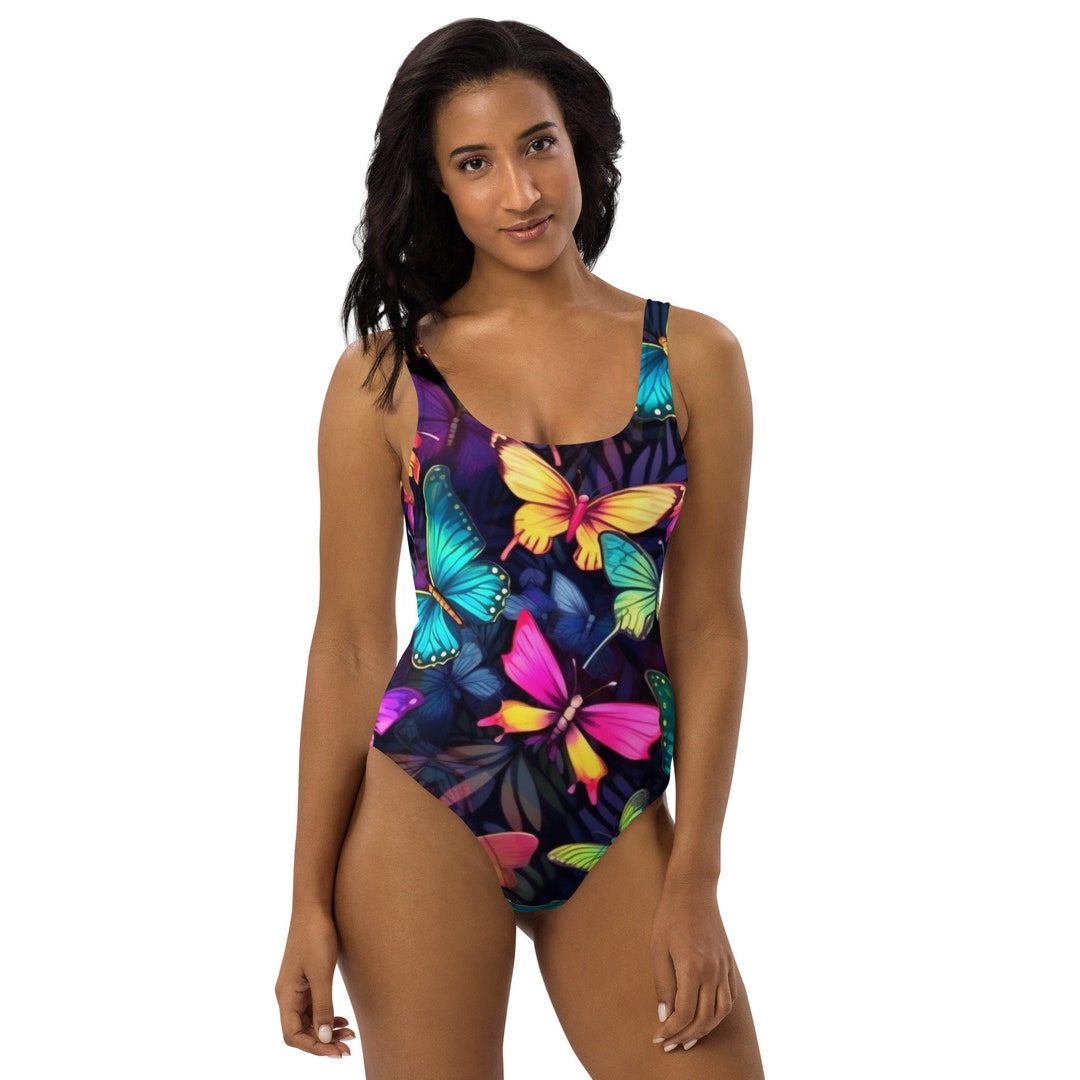3D Butterfly Decor Black Swimsuit Set