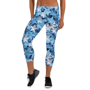 Capri Leggings Blue and White Stars