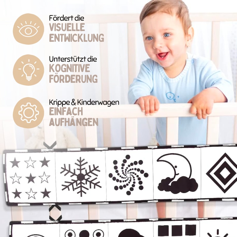 Montessori, Kontrastset, Kontrastkarten, Kontrastbuch, Kontrastball, Kontrastmobile, Puzzle Ball, Sensory Karten, Stoffbuch, Schwarz Weiß