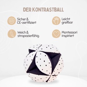 Montessori, Kontrastset, Kontrastkarten, Kontrastbuch, Kontrastball, Kontrastmobile, Puzzle Ball, Sensory Karten, Stoffbuch, Schwarz Weiß