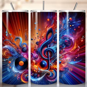 Music Note Tumbler Wrap PNG, Musician 20 oz Skinny Tumbler Sublimation Design, Instant Download tumbler wrap, Colorfull Tumbler wrap PNG