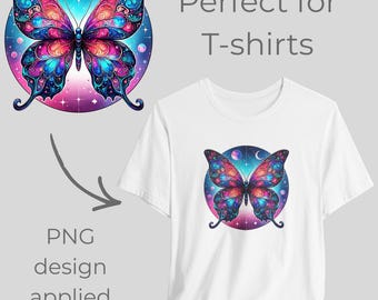 Clipart psychedelische Galaxy vlinder, kosmische vlinder PNG, neon ruimte vlinder ontwerp, mystieke vleugelkunst, afdrukbare afbeelding