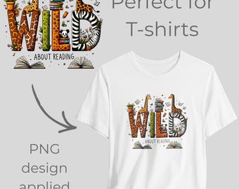 Wild About Reading PNG: Animal Book Lover Design (Digital Download)