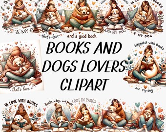 Bookish Dog Lovers PNG Clipart: Cozy Reading Designs (Digital Download)