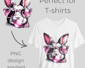 Retro Bunny PNG: Floral Sunglasses, Bubblegum (Digital Download)