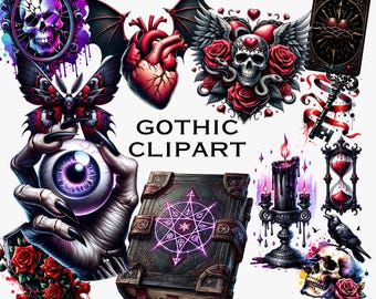 Conjunto de imágenes prediseñadas góticas: Estética oscura PNG, diseños de sublimación (descarga digital)