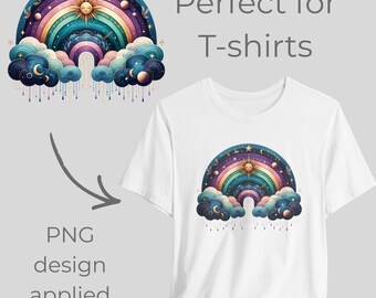 Celestial Rainbow PNG: Boho T-shirt Design (Digital Download)