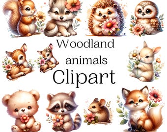Watercolor Woodland Animals Clipart: Nursery PNG Set (Digital Download)
