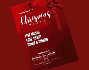 Christmas Invite Christmas Party Invitation Red Invitation Template Holiday Party Invite Elegant Red Xmas Invites Party Digital Invitation