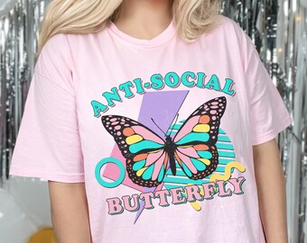 Anti-Social Butterfly Shirt, Anti Social Shirt, Butterfly Shirt, Introvert Shirt, Retro Butterfly, Antisocial, Graphic Tee, Social Anxiety