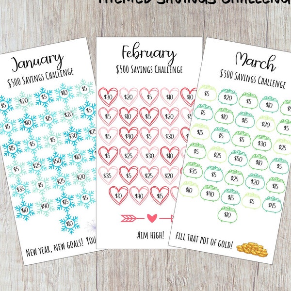 Monthly Savings Challenge Printable Set of 12 Monthly Savings Challenges 500 Seasonal Savings Challenge Fits A6 Envelope Savings Challenge