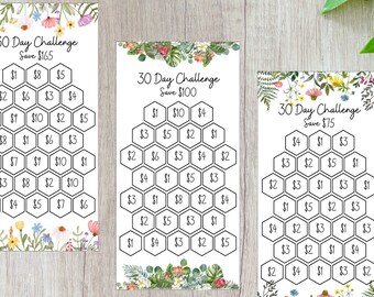 Printable Small Budget Savings Challenge Tracker Bundles Set of 6 Mini Savings Challenge Low Income Savings A6 Challenge Floral Hexagon