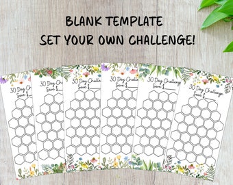 Blank Savings Challenge Tracker Bundles Printable Set of 6 Mini Savings Challenge Fill In Yourself Savings A6 3x6 30 Day Floral Hexagon
