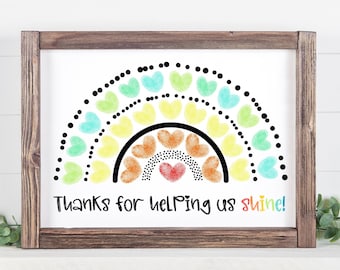 Fingerprint Rainbow Heart Teacher Appreciation Gift, DIY Printable 8x10 Custom, Personalized Gift for Teacher, Year end Gift for Teacher