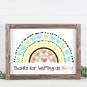 Fingerprint Rainbow Heart Teacher Appreciation Gift, DIY Printable 8x10 Custom, Personalized Gift for Teacher, Year end Gift for Teacher