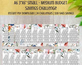 Small-Medium Budget Savings Challenge Bundle Printable Savings Tracker Low Income Savings A6 Envelopes 3x6 Set of 24 Challenges
