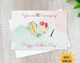 Printable Mother's Day Card, Sewing Pun, 5x7 Card, Instant Download, Printable Envelope, Craft Pun Card