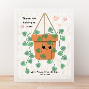 Arte de huellas dactilares con forma de corazón, suculenta, imprimible, 8x10, descarga instantánea, arte de plantas con huellas dactilares para agradecimiento a los maestros de fin de año