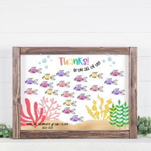 Empreinte digitale poisson sous-marin enseignant cadeau d'appréciation, bricolage imprimable 8 x 10 personnalisé, cadeau personnalisé pour enseignant, cadeau de fin d'année pour enseignant
