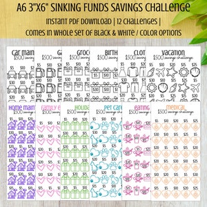 Sinking Funds Savings Challenge Printable 500 Savings Tracker Fits A6 Envelopes Set of 12 Mini Savings for Monthly Expenses