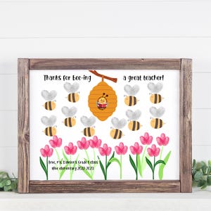 Abeille empreinte digitale fleur cadeau de remerciement pour le professeur, bricolage imprimable 8 x 10 personnalisé, cadeau personnalisé pour professeur, cadeau de fin d'année pour professeur