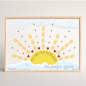 Sonne Fingerabdruck Kunst Lehrer Wertschätzung Geschenk, Printable 8 x 10 Bearbeitbares Personalisiertes Geschenk für Lehrer Jahresende Geschenk, Sofort Download, Sonnenstrahl