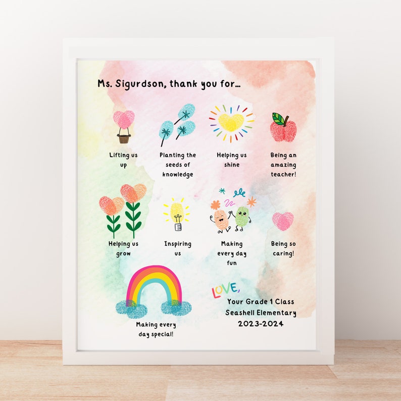Cute Teacher Appreciation Fingerprint Art, Year End Personalized Gift ...
