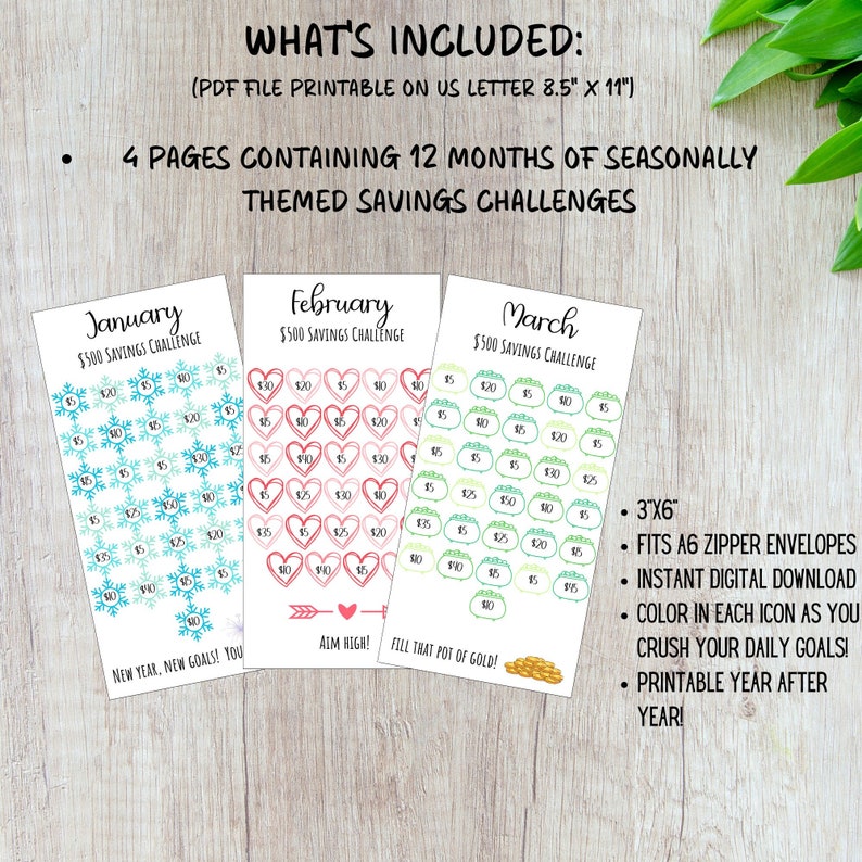 Monthly Savings Challenge Printable Set of 12 Monthly Savings - Etsy
