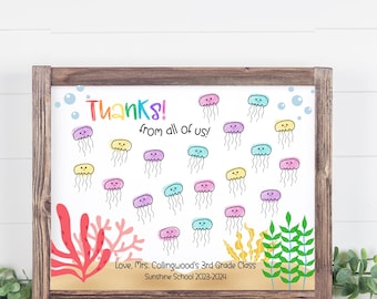 Personalized Teacher Appreciation Gift, Fingerprint Art Jellyfish, End of Year Teacher Class Gift, Kindergarten Teacher Gifts, Printable