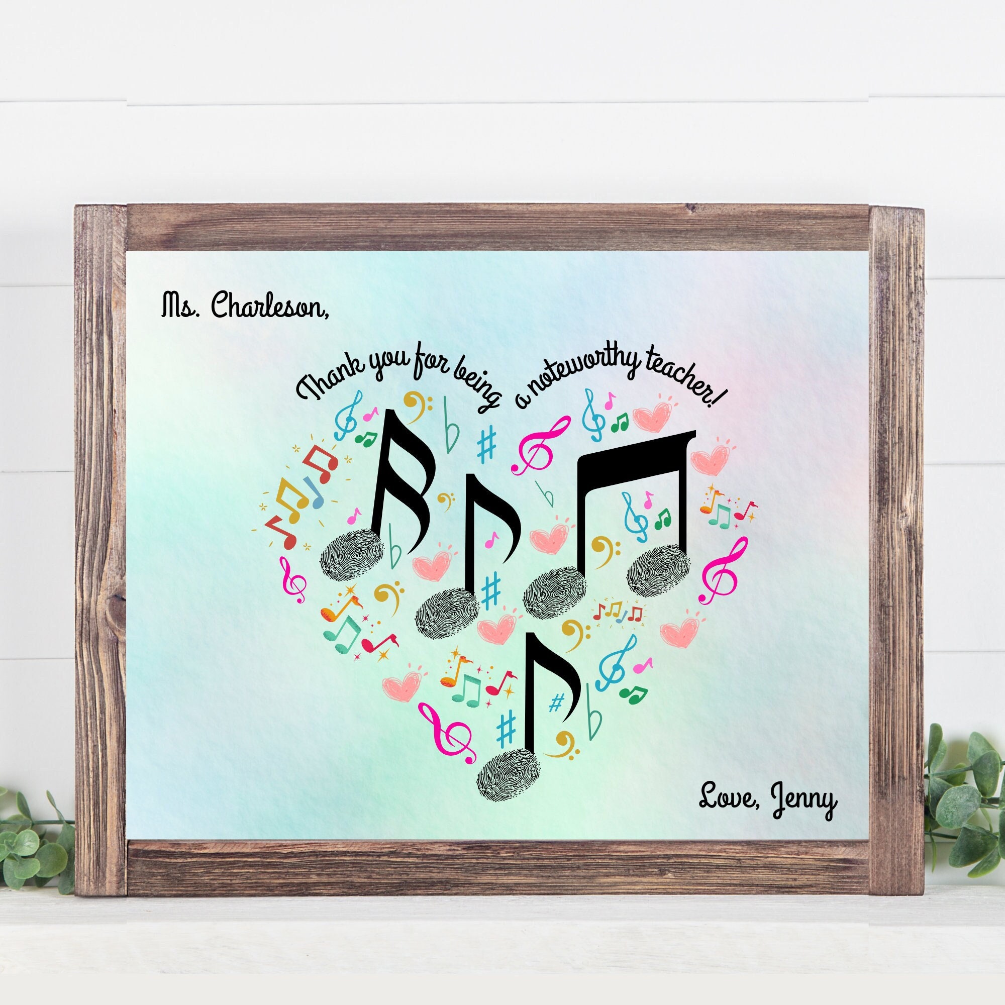 Fingerprint Art Music Teacher Appreciation Gift, End of Year Gift for ...