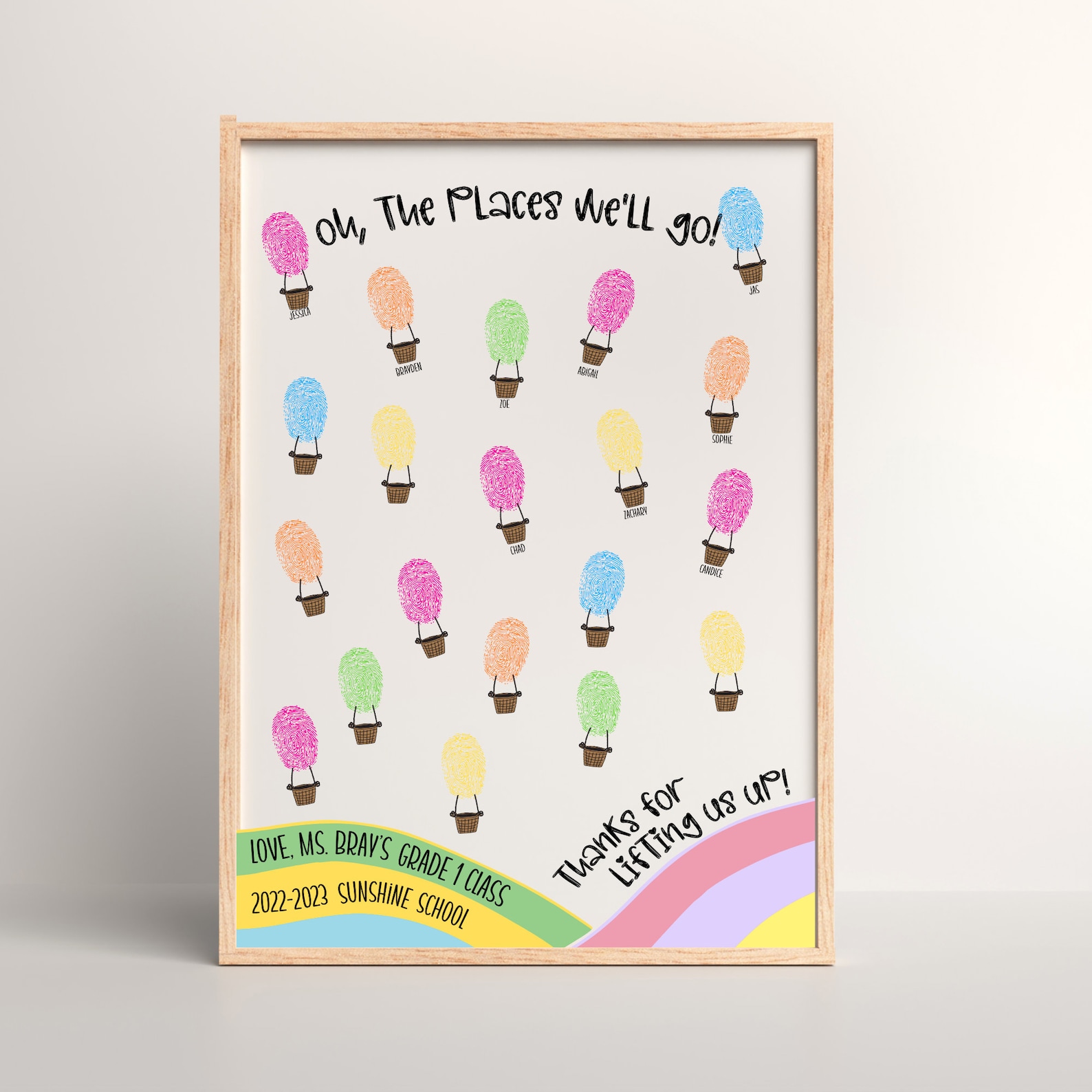 Fingerprint Art Hot Air Balloon Teacher Appreciation Gift, Printable ...