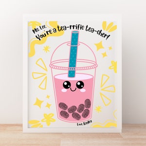 Bubble Tea Fingerabdruck Art Pun Craft Printable 8 x 10 Instant Download Fingerabdruck Danke Kunst für das Ende des Jahres Lehrer Wertschätzung